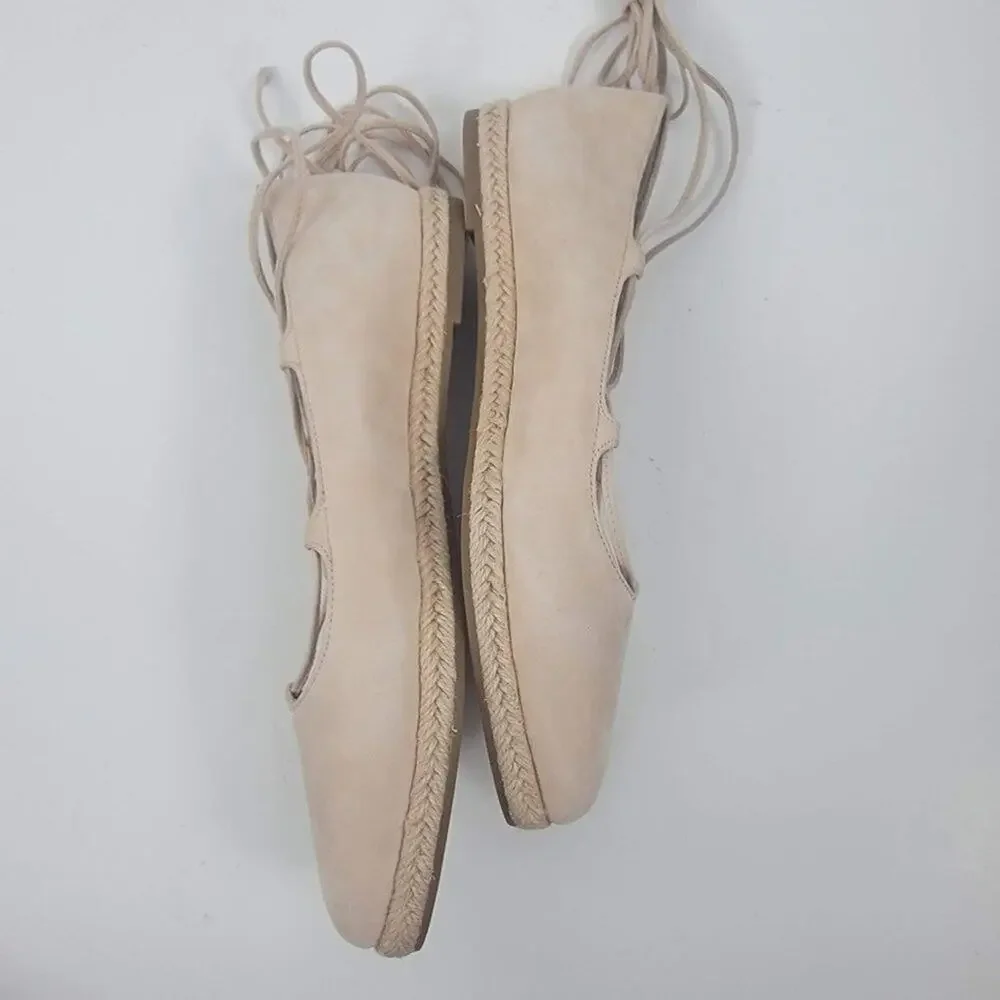 NEW Michael Kors collection cadence leather flats ankle wrap beige size 38 (8)